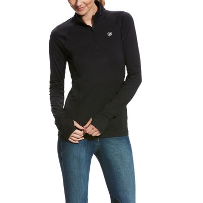 Ariat English: Lowell 2.0 1/4 Zip Base Layer Mujer - Negras (ZOPYK9146)